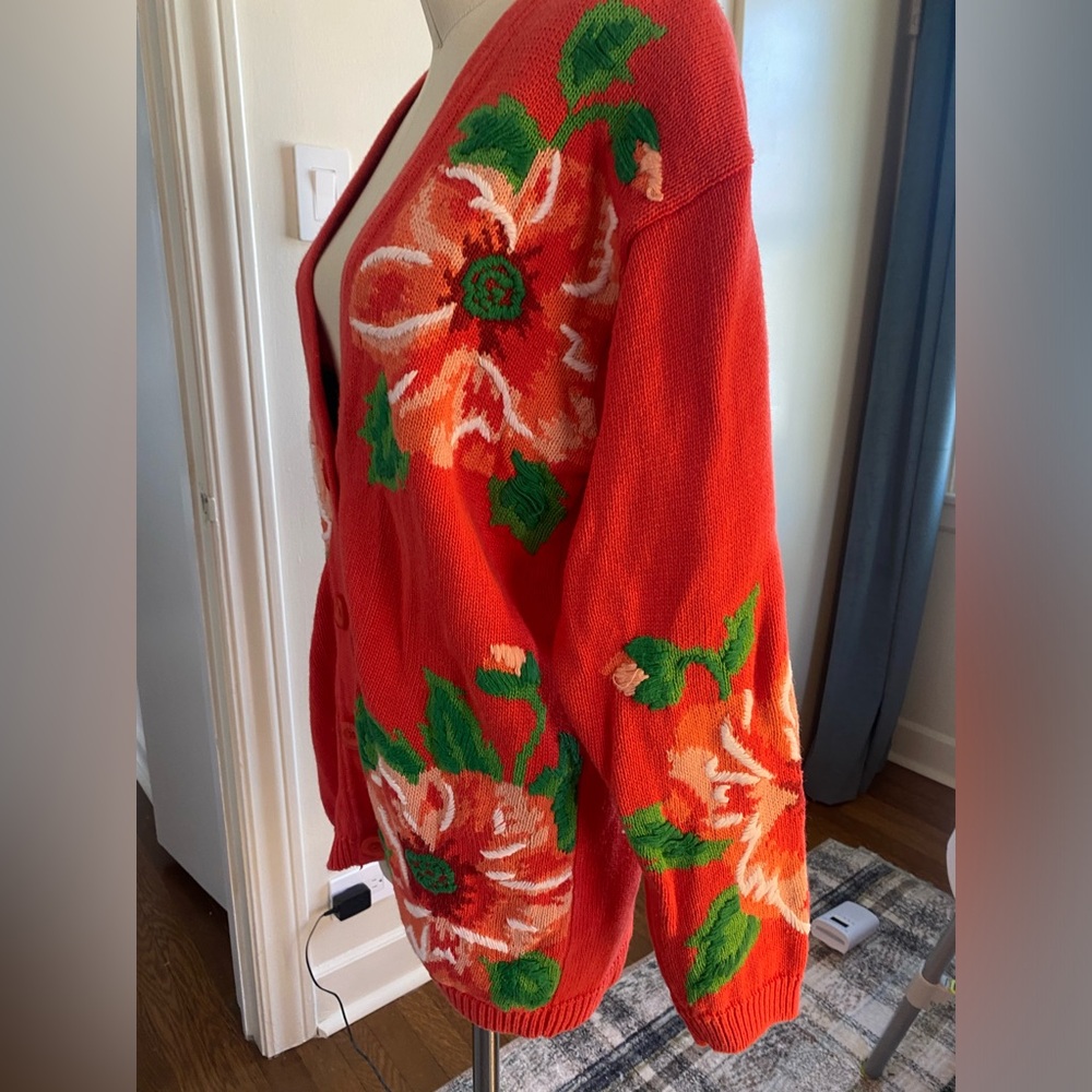 Floral Red Cardigan Sweater